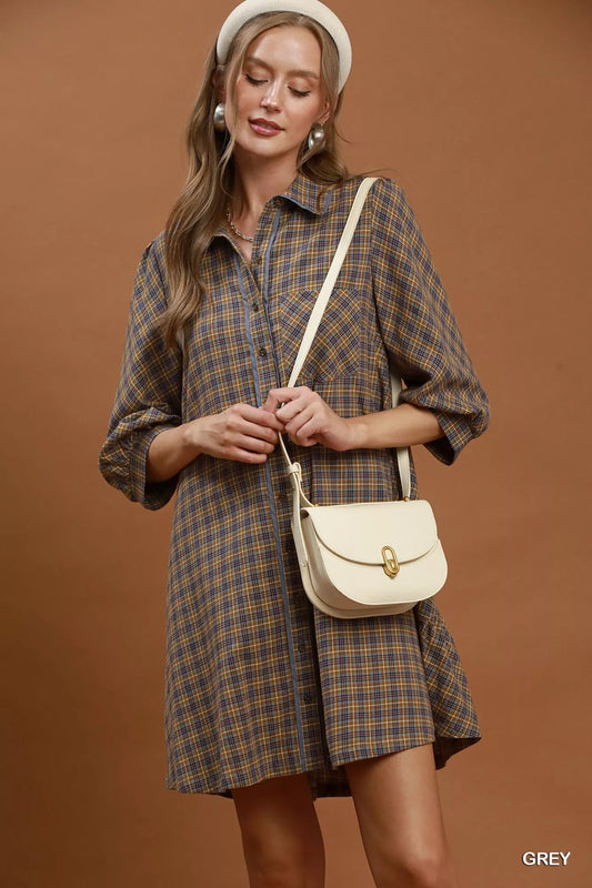 Umgee Plaid Button Down Oversized Shirt Dress - PBNJ FASHIONS