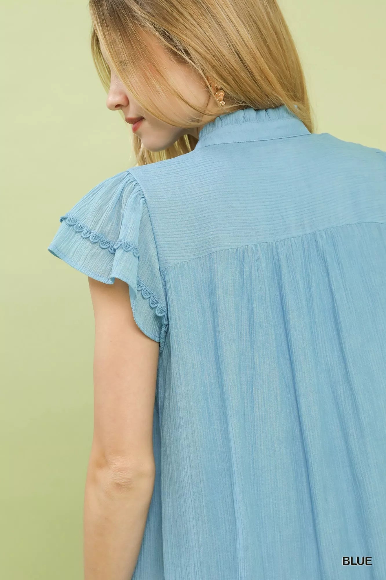 Umgee Scalloped Trim Flutter Sleeve Top - PBNJ FASHIONS