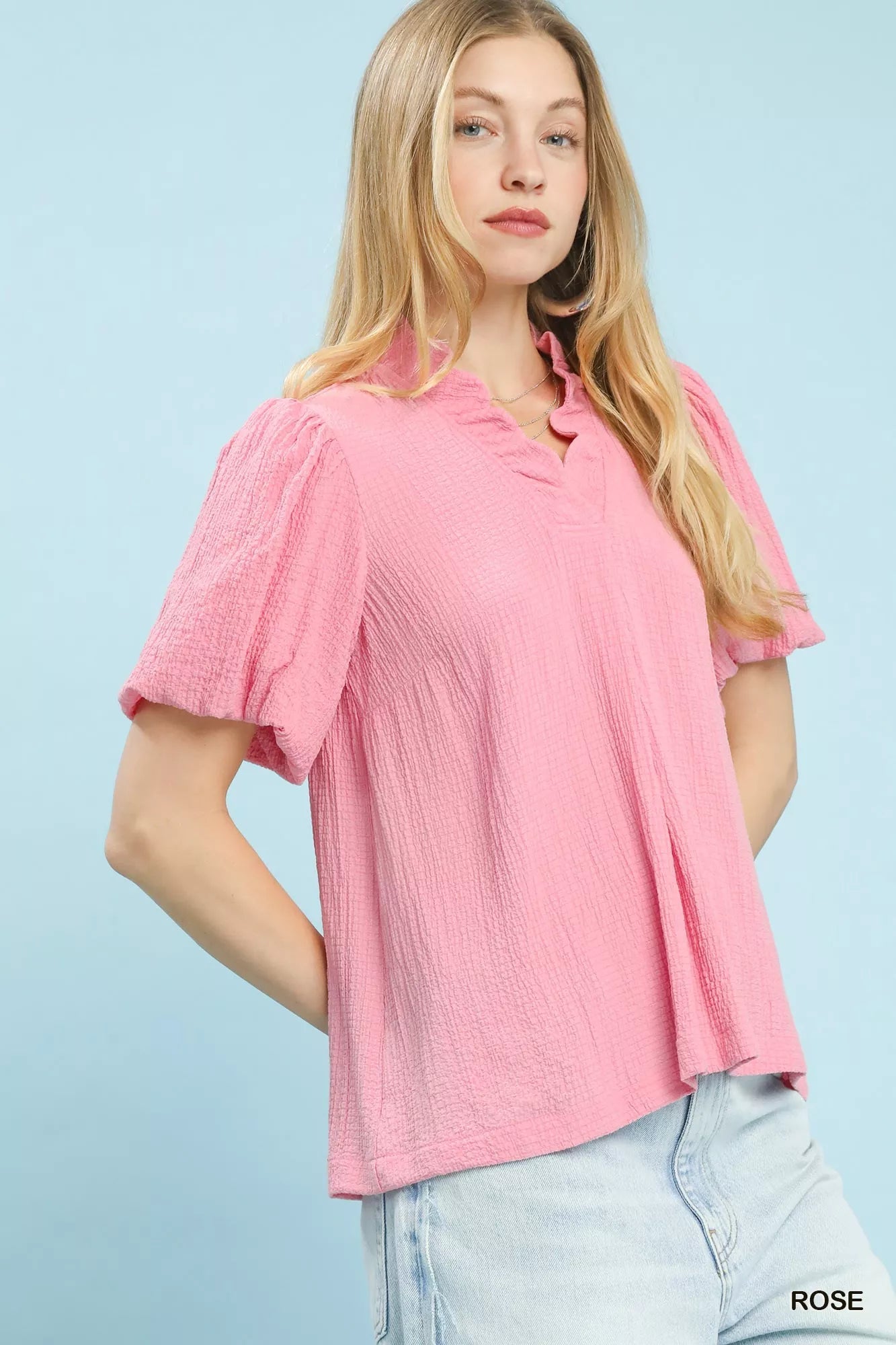 Umgee Seersucker Puff Sleeve Blouse - PBNJ FASHIONS
