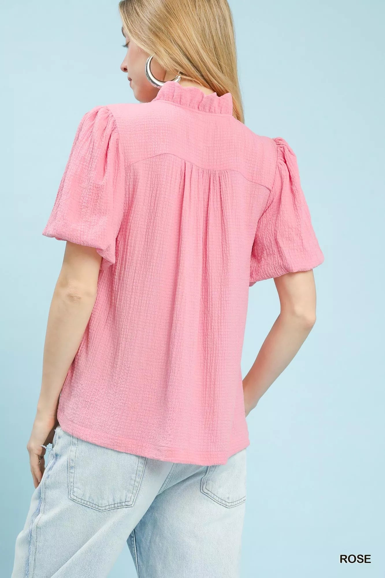 Umgee Seersucker Puff Sleeve Blouse - PBNJ FASHIONS
