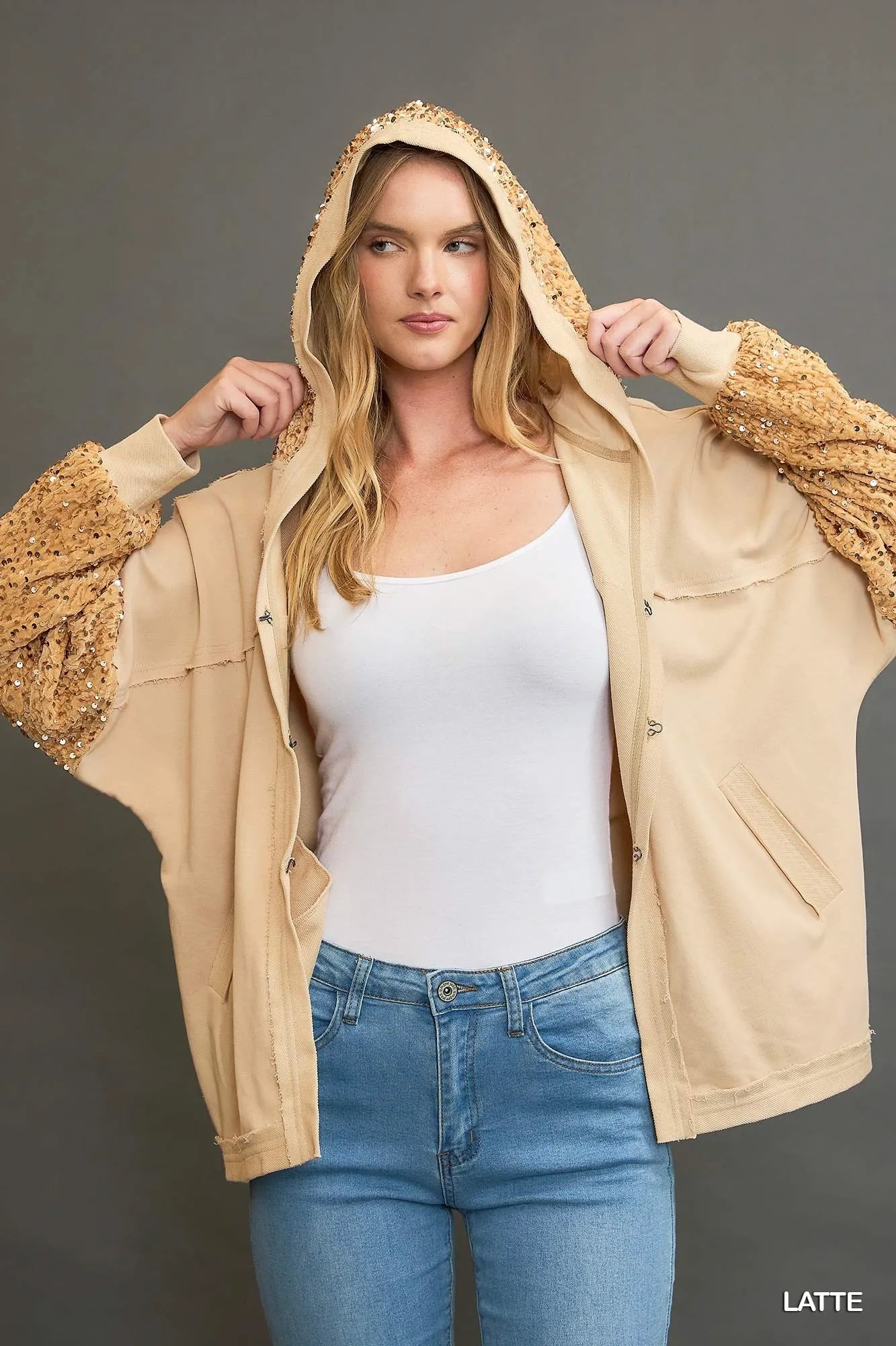 Umgee Sequined French Terry Jacket - PBNJ FASHIONS