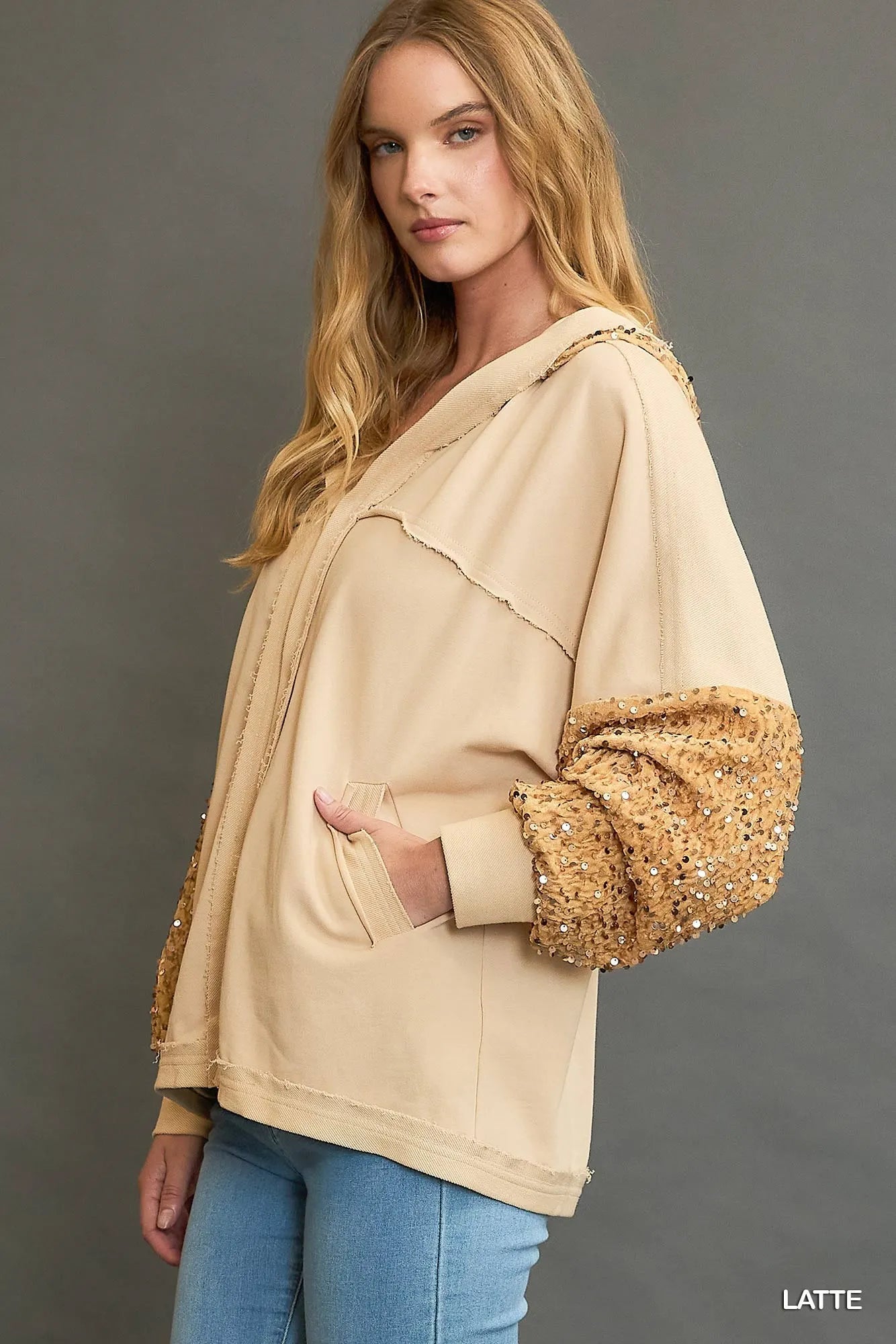 Umgee Sequined French Terry Jacket - PBNJ FASHIONS