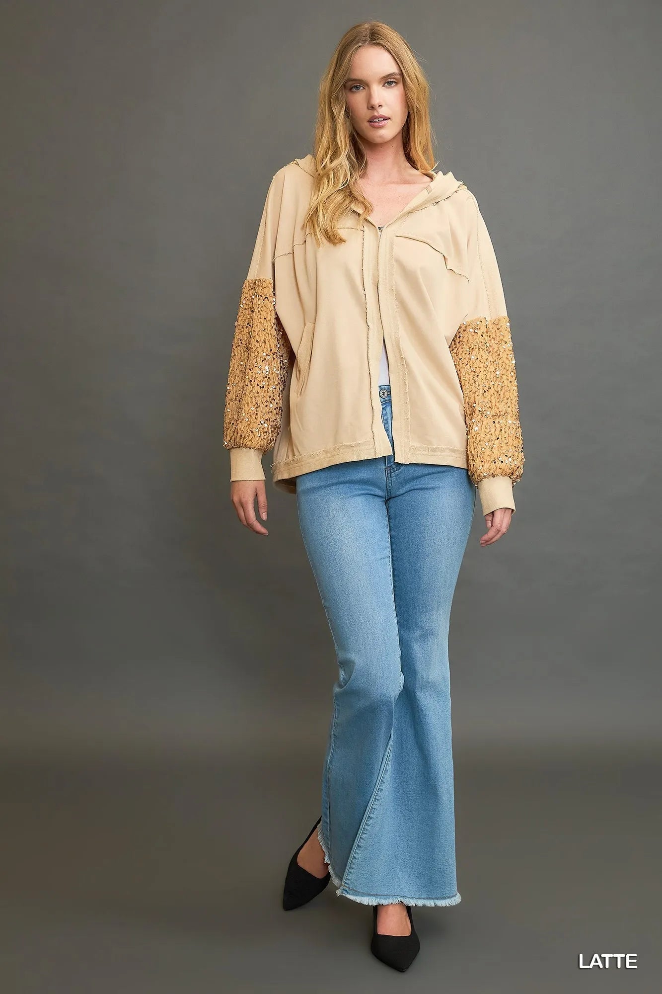 Umgee Sequined French Terry Jacket - PBNJ FASHIONS
