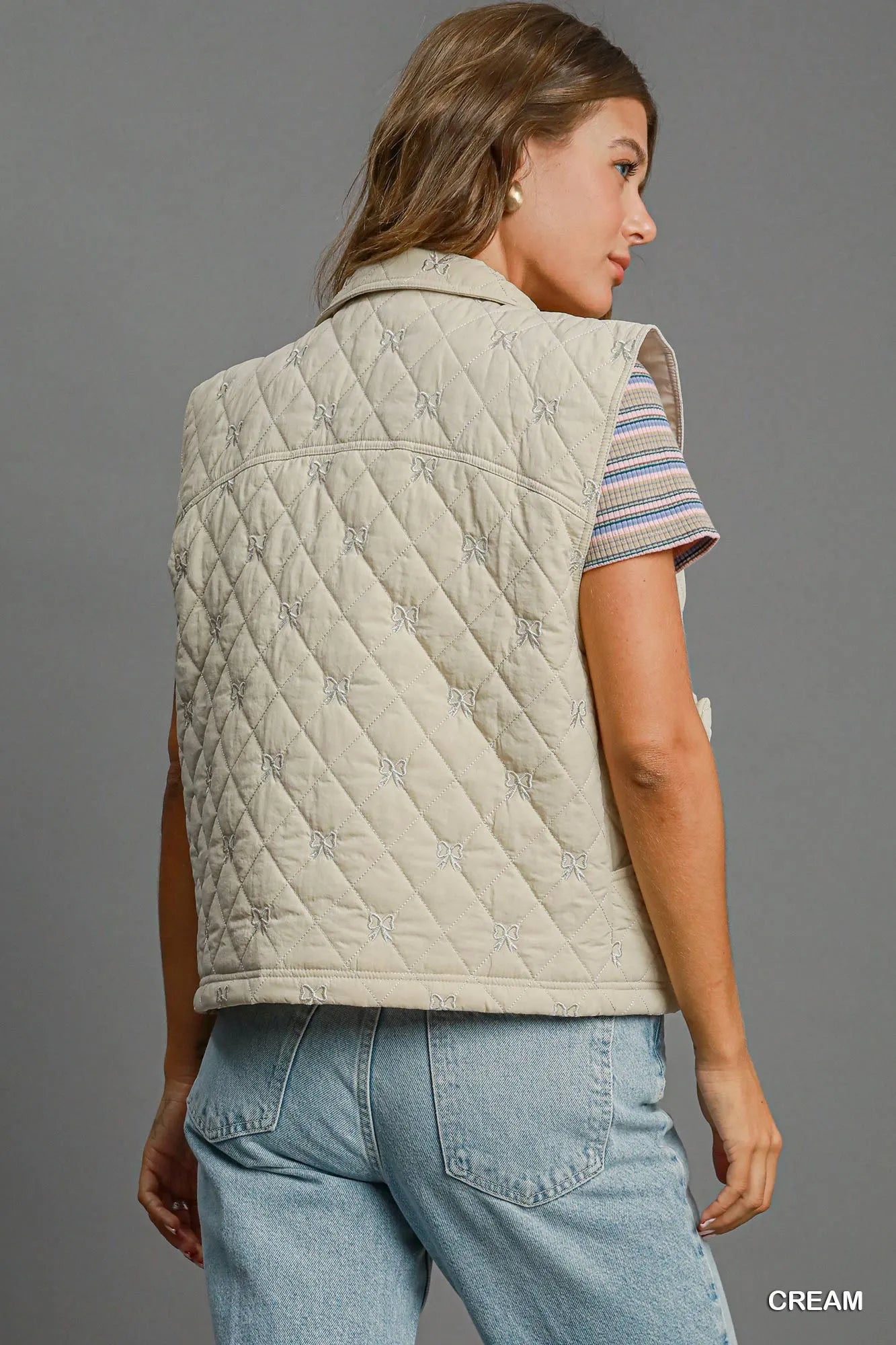 Umgee Sleeveless Quilted Vest with Bow Details - PBNJ FASHIONS