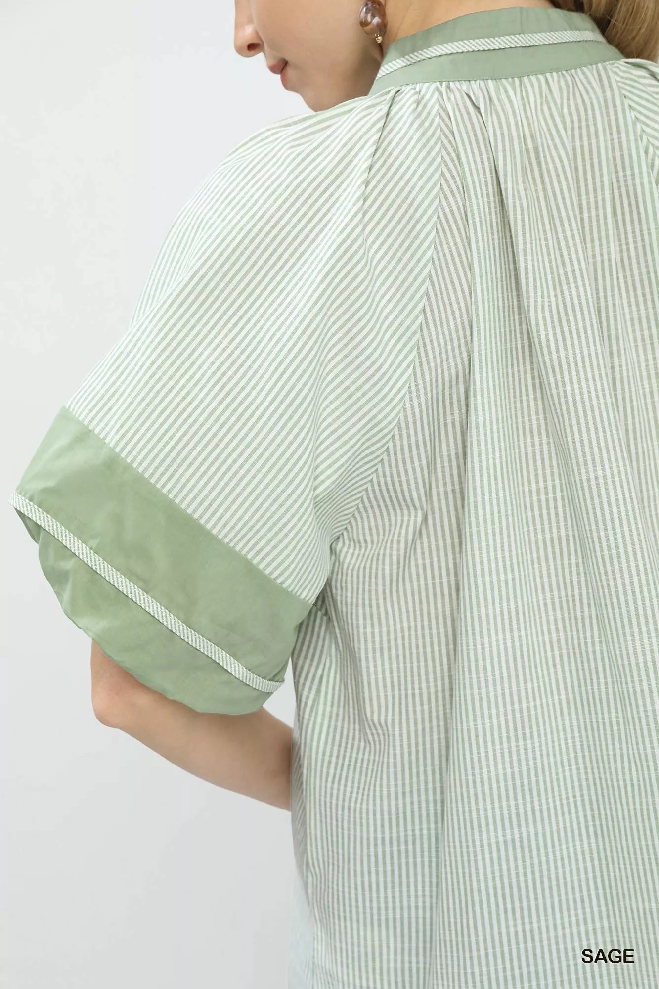 Umgee Striped Mixed Puff Sleeve Blouse - PBNJ FASHIONS