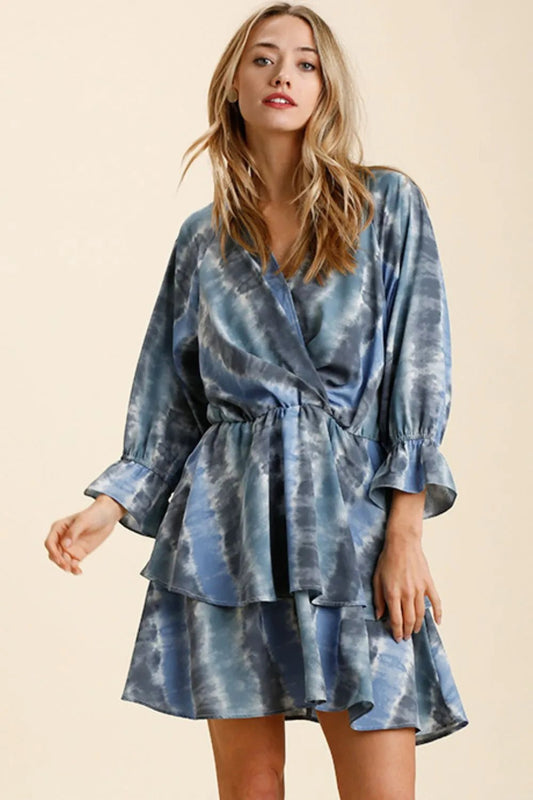 Umgee Tie Dye Ruffled Layered Dress with Elastic Waistband - PBNJ FASHIONS