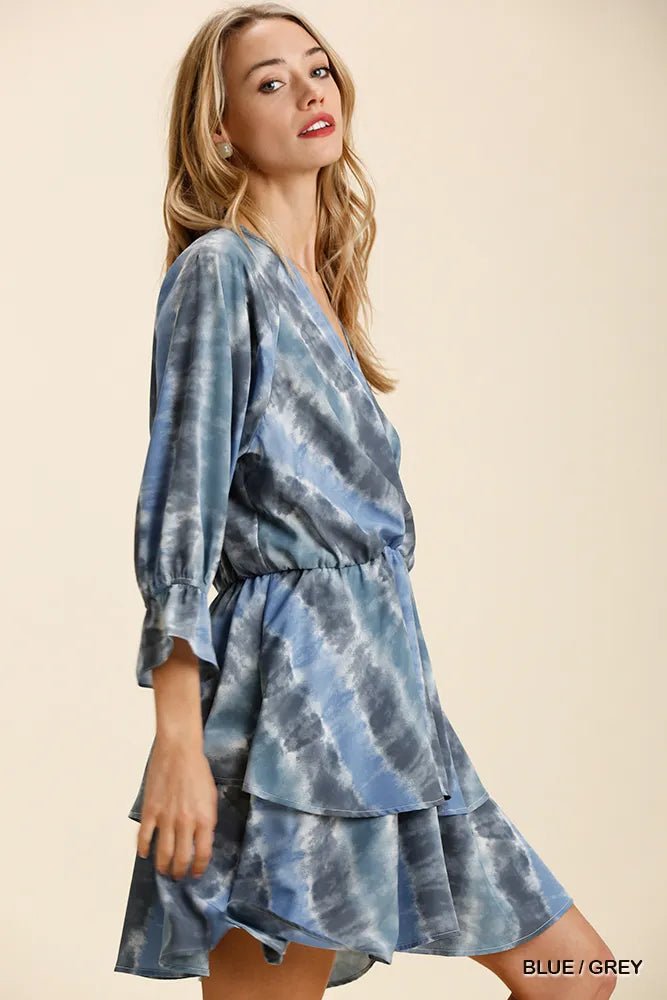 Umgee Tie Dye Ruffled Layered Dress with Elastic Waistband - PBNJ FASHIONS