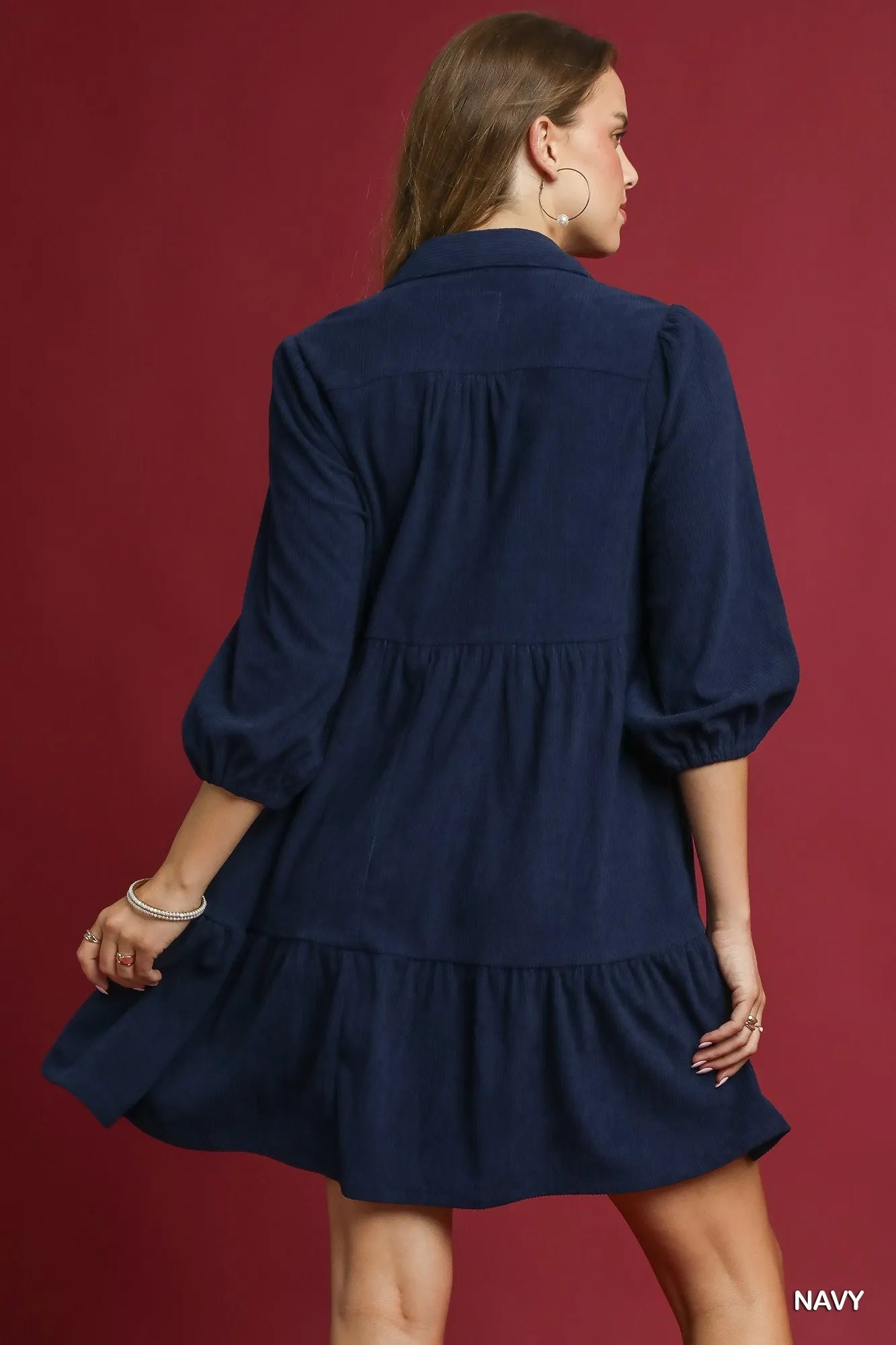 Umgee Tiered Corduroy Mini Dress with Balloon Sleeves - PBNJ FASHIONS