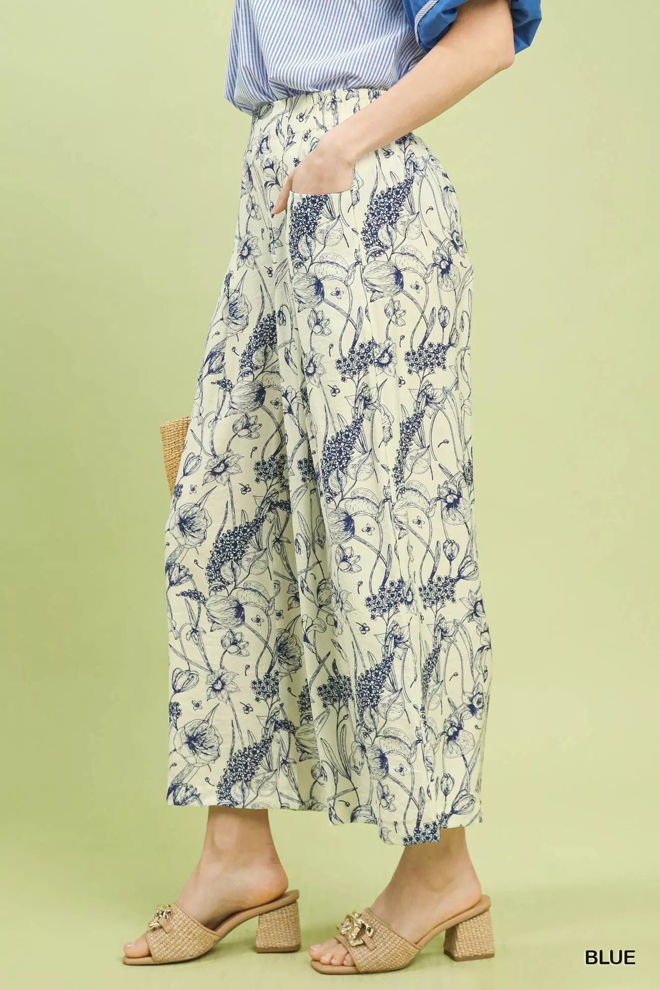 Umgee Two Tone Floral Print Pants - PBNJ FASHIONS