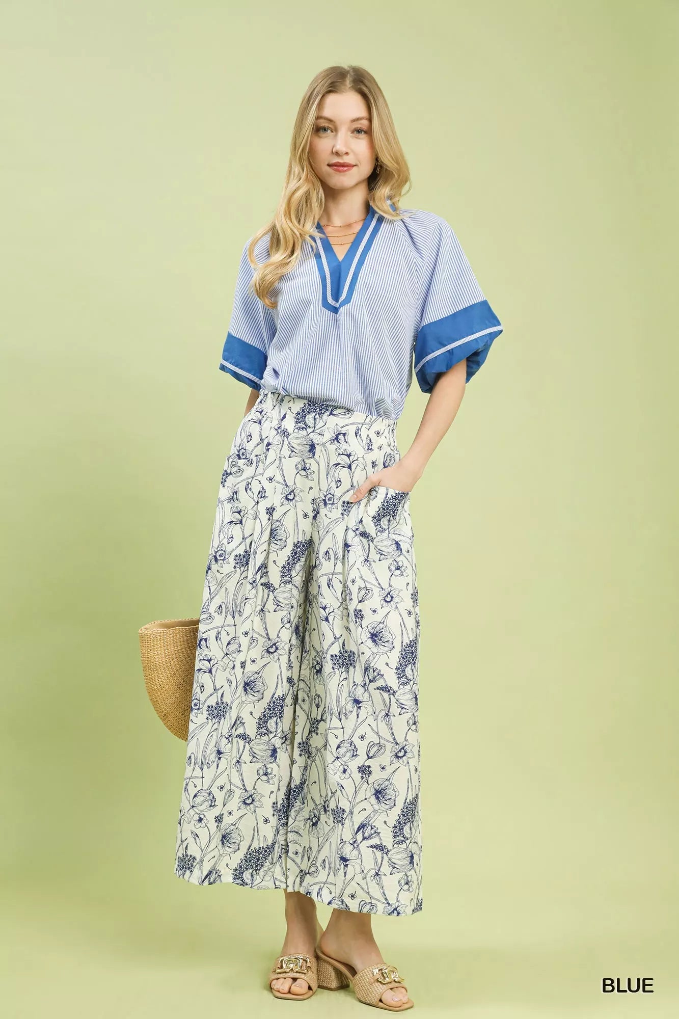 Umgee Two Tone Floral Print Pants - PBNJ FASHIONS