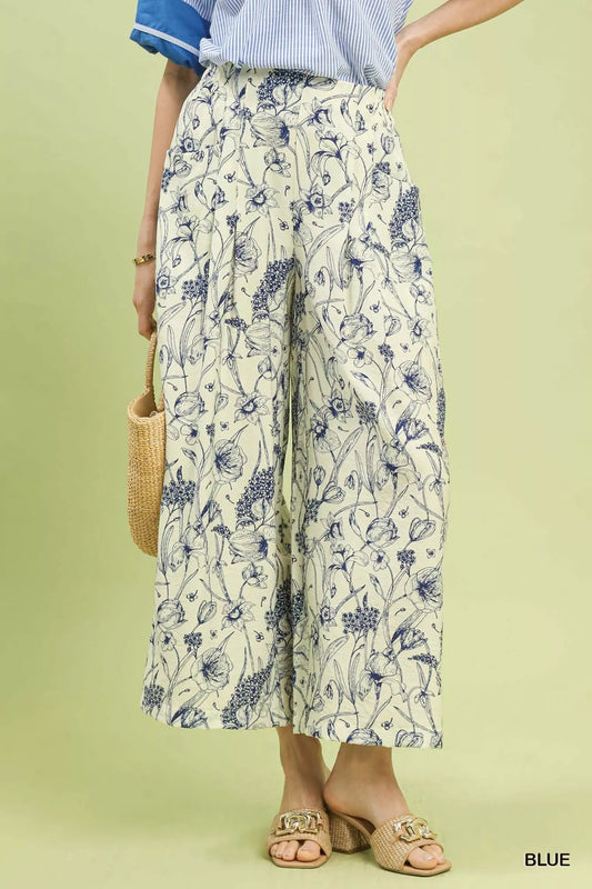 Umgee Two Tone Floral Print Pants - PBNJ FASHIONS