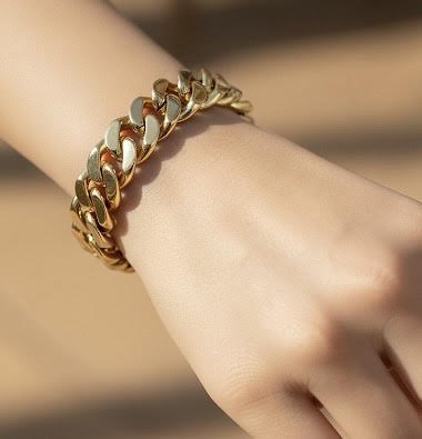 BG160G B.Tiff High Polish 16mm Gold Flat Cuban Link Bracelet - PBNJ FASHIONS