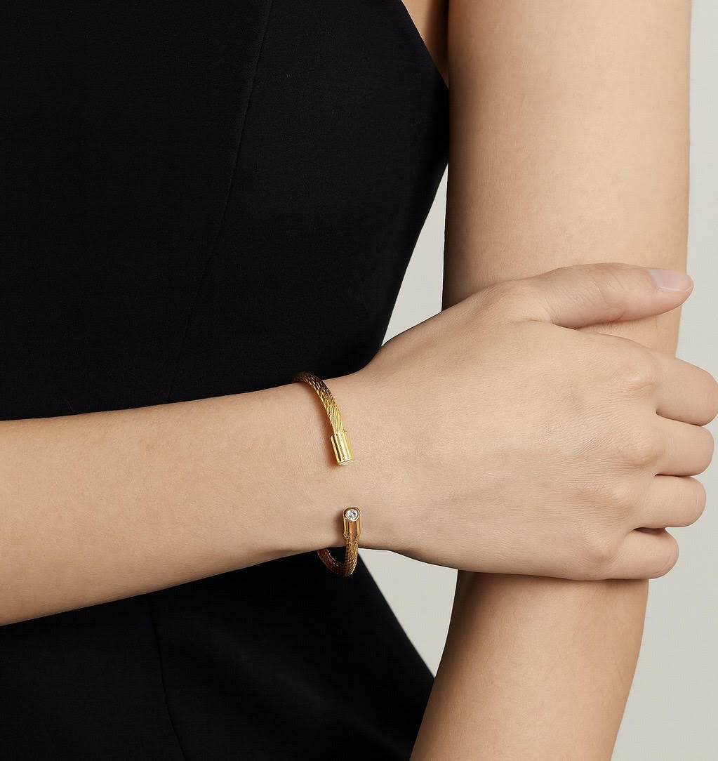 BG002G B.Tiff Classic Cable Gold Bangle Bracelet - PBNJ FASHIONS