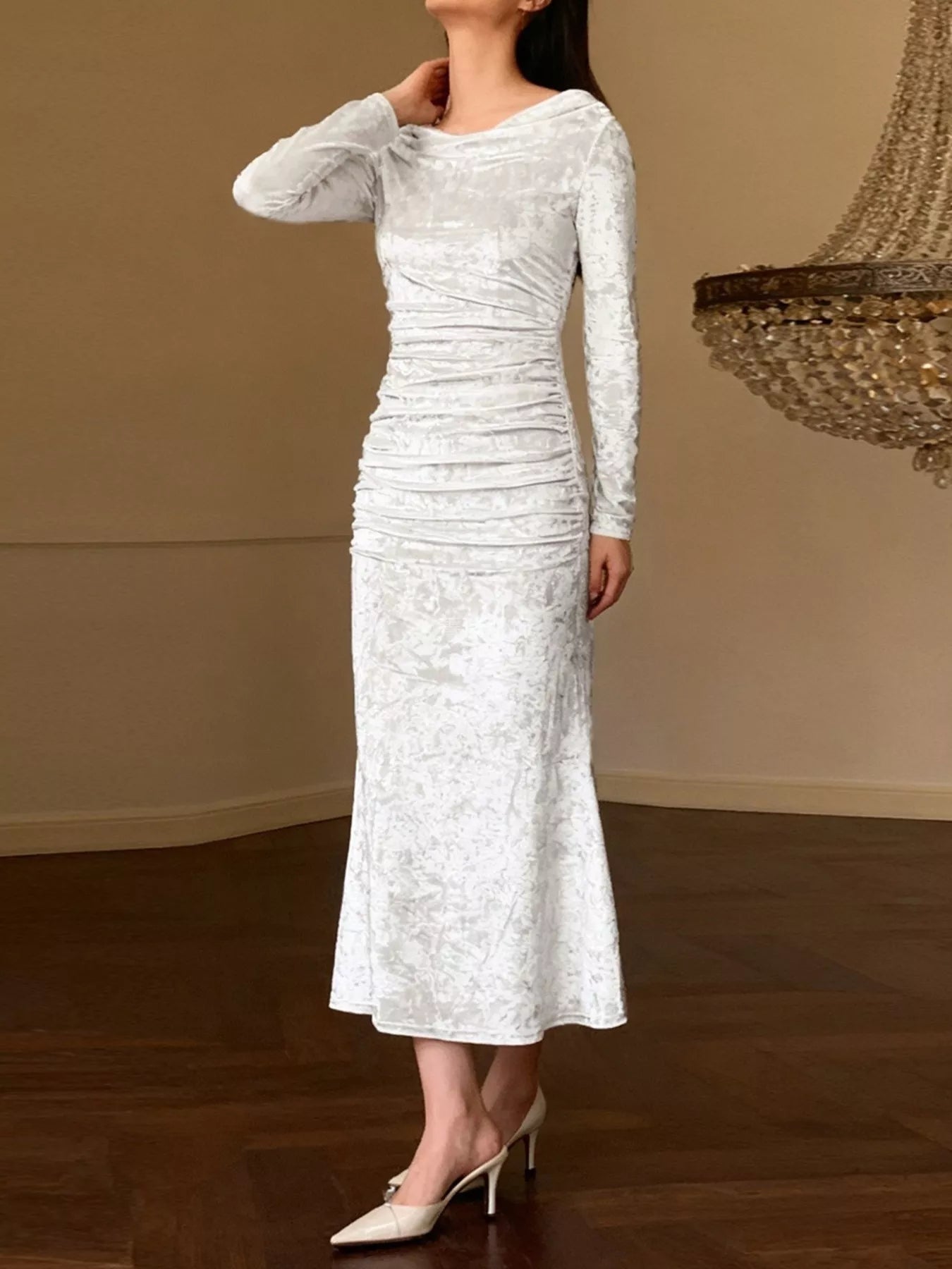 Velvet Ruched Bodycon Midi Dress - PBNJ FASHIONS