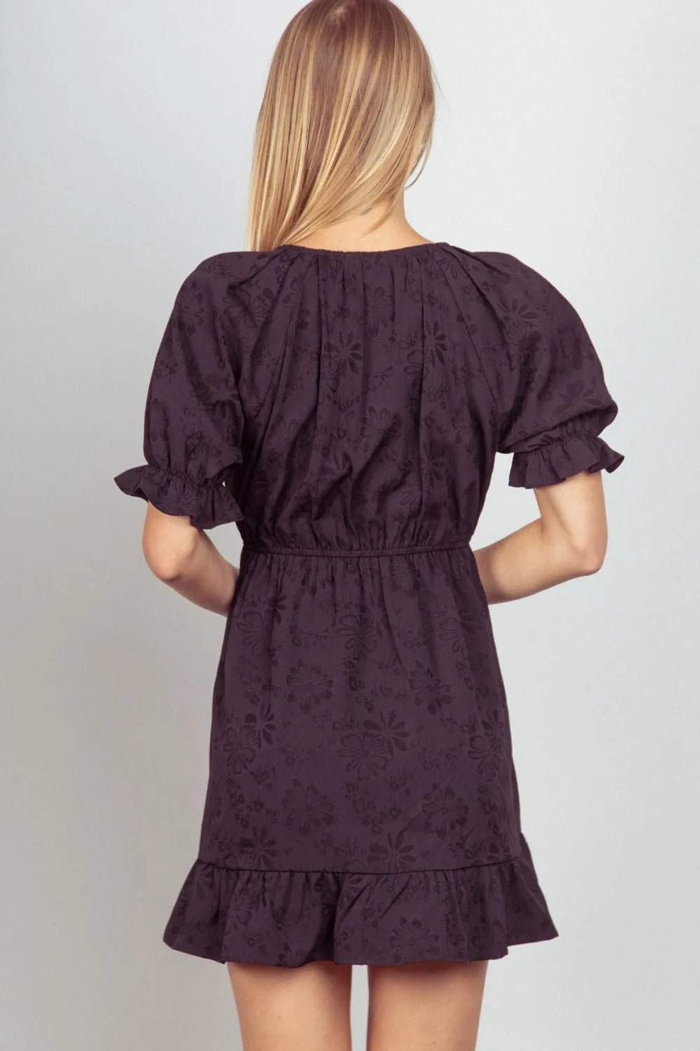 VERY J Floral Textured Woven Ruffled Mini Dress - PBNJ FASHIONS
