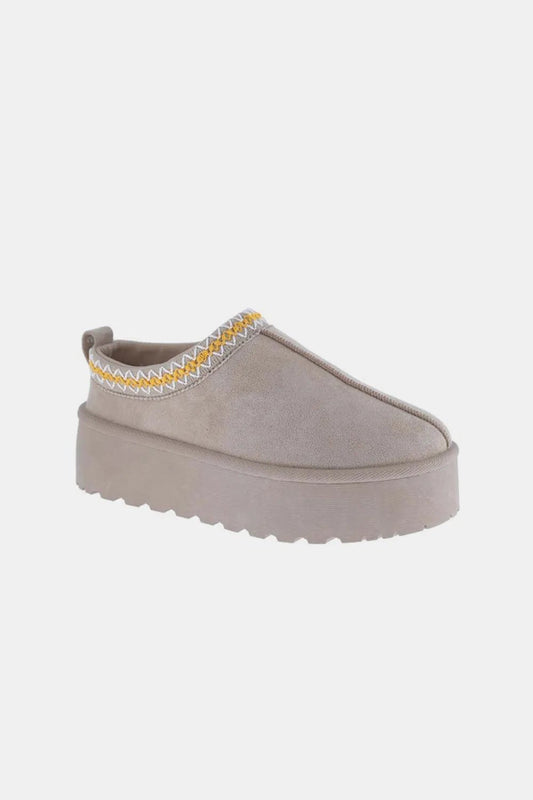 Weeboo Platform Embroidered Trim Slip - On Boots - PBNJ FASHIONS