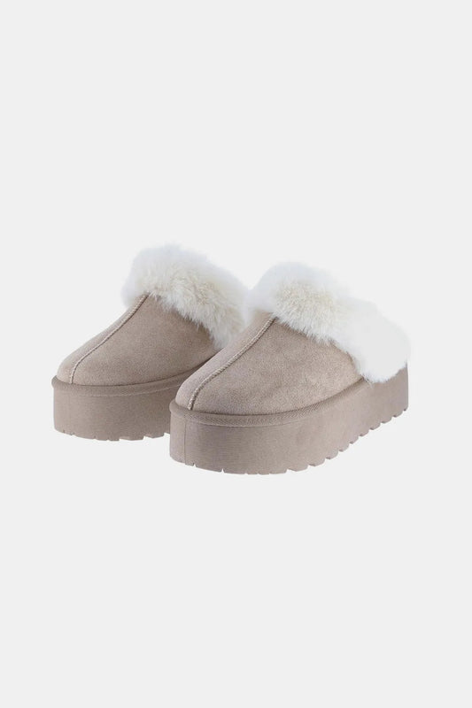 Weeboo Thick Bottom Fur Trim Snow Slippers - PBNJ FASHIONS