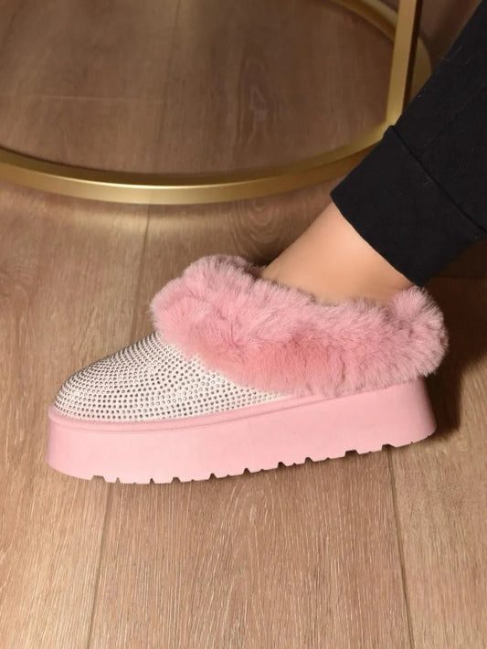 WILD DIVA Embellished Faux Fur Platform Booties - PBNJ FASHIONS