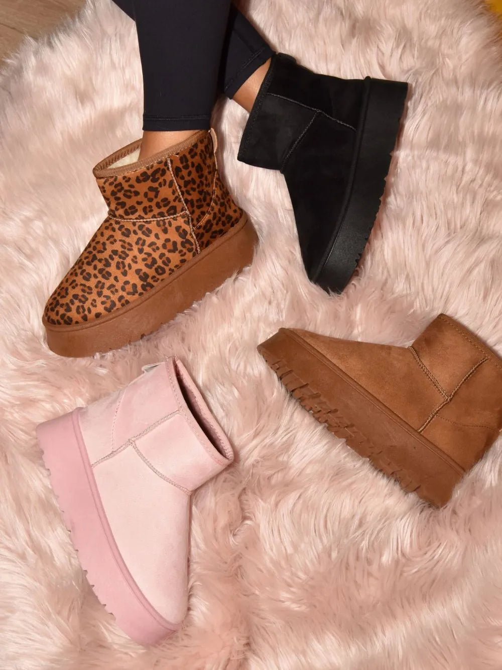 WILD DIVA Thermal Furry Leopard Platform Booties - PBNJ FASHIONS