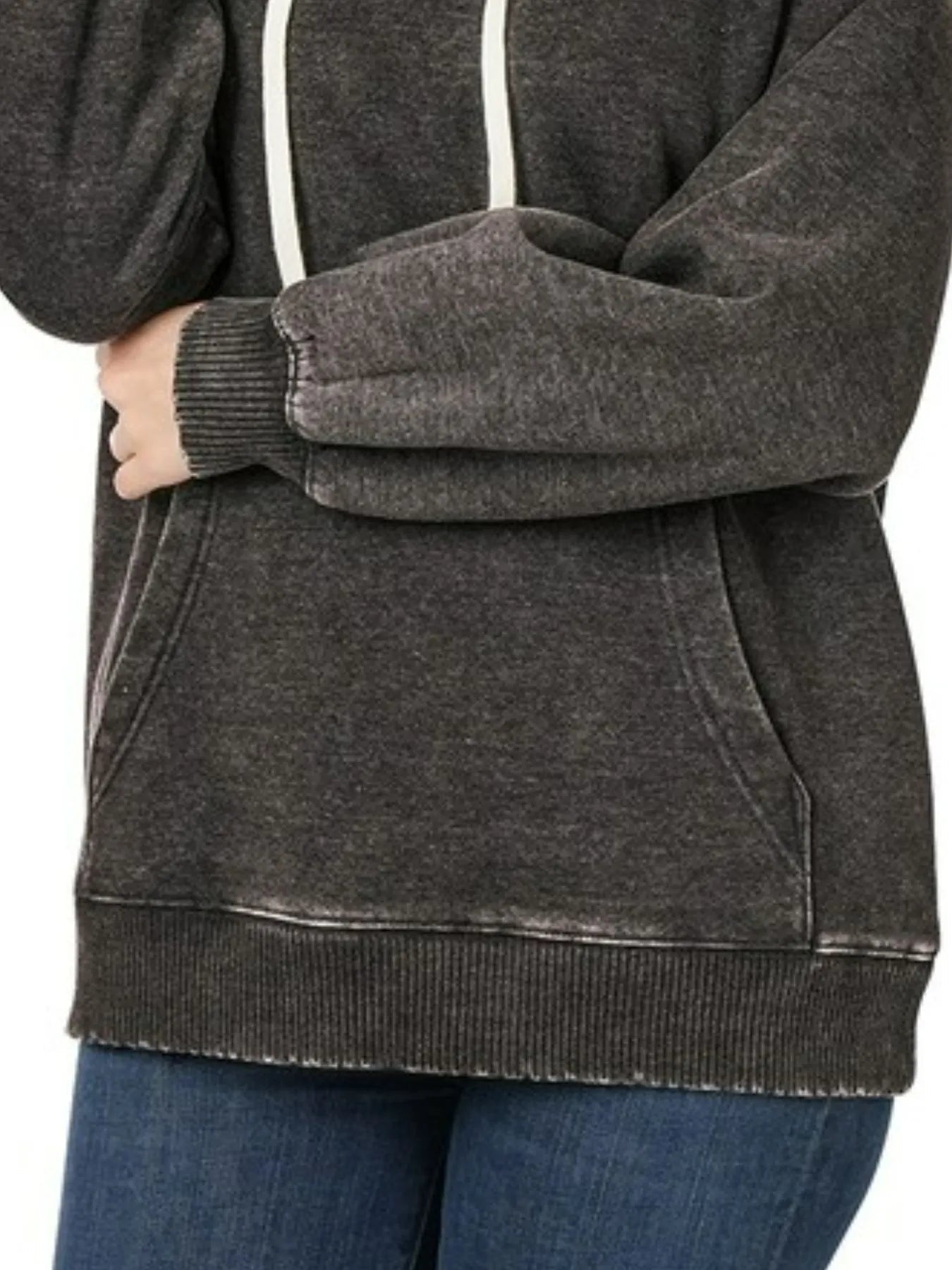 Zenana Acid Wash Fleece Hoodie with Drawstring - PBNJ FASHIONS