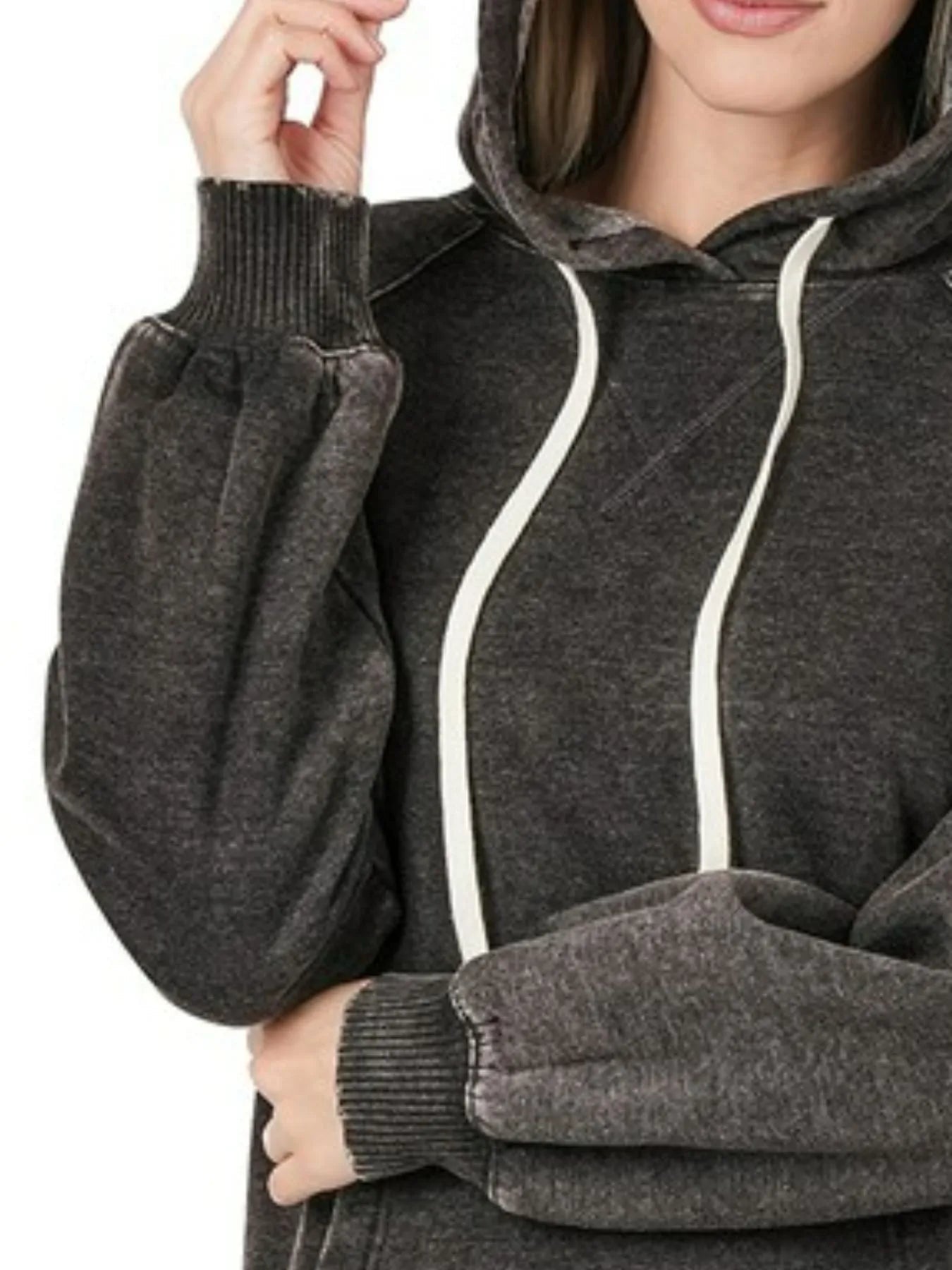 Zenana Acid Wash Fleece Hoodie with Drawstring - PBNJ FASHIONS