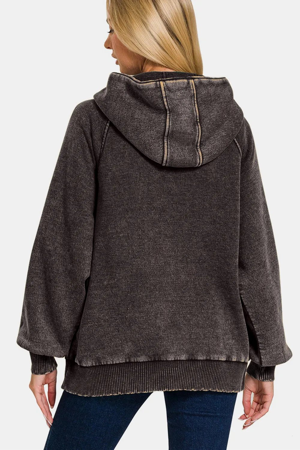 Zenana Acid Wash Fleece Kangaroo Hoodie - PBNJ FASHIONS