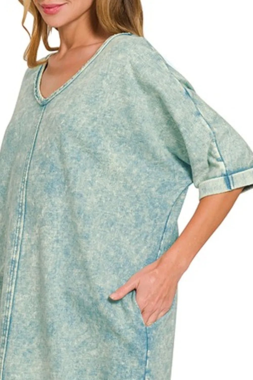Zenana Acid - washed French Terry Tee Shirts Dress - PBNJ FASHIONS