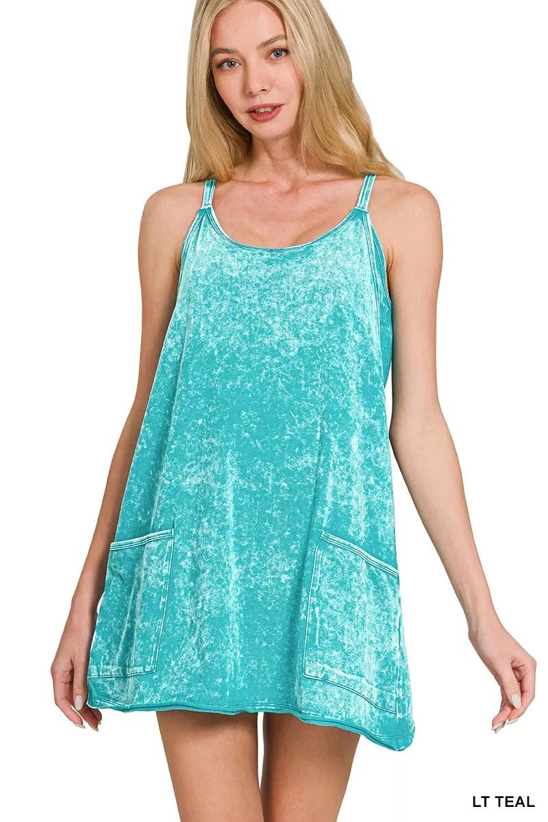 Zenana Acid Washed Mini Dress With Built - in Romper Liner - PBNJ FASHIONS