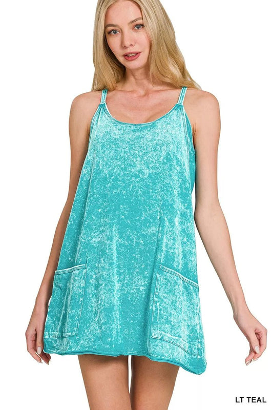 Zenana Acid Washed Mini Dress With Built - in Romper Liner - PBNJ FASHIONS