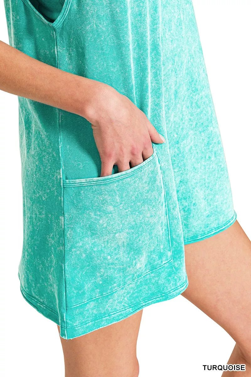 Zenana Acid Washed Mini Dress With Built - in Romper Liner - PBNJ FASHIONS