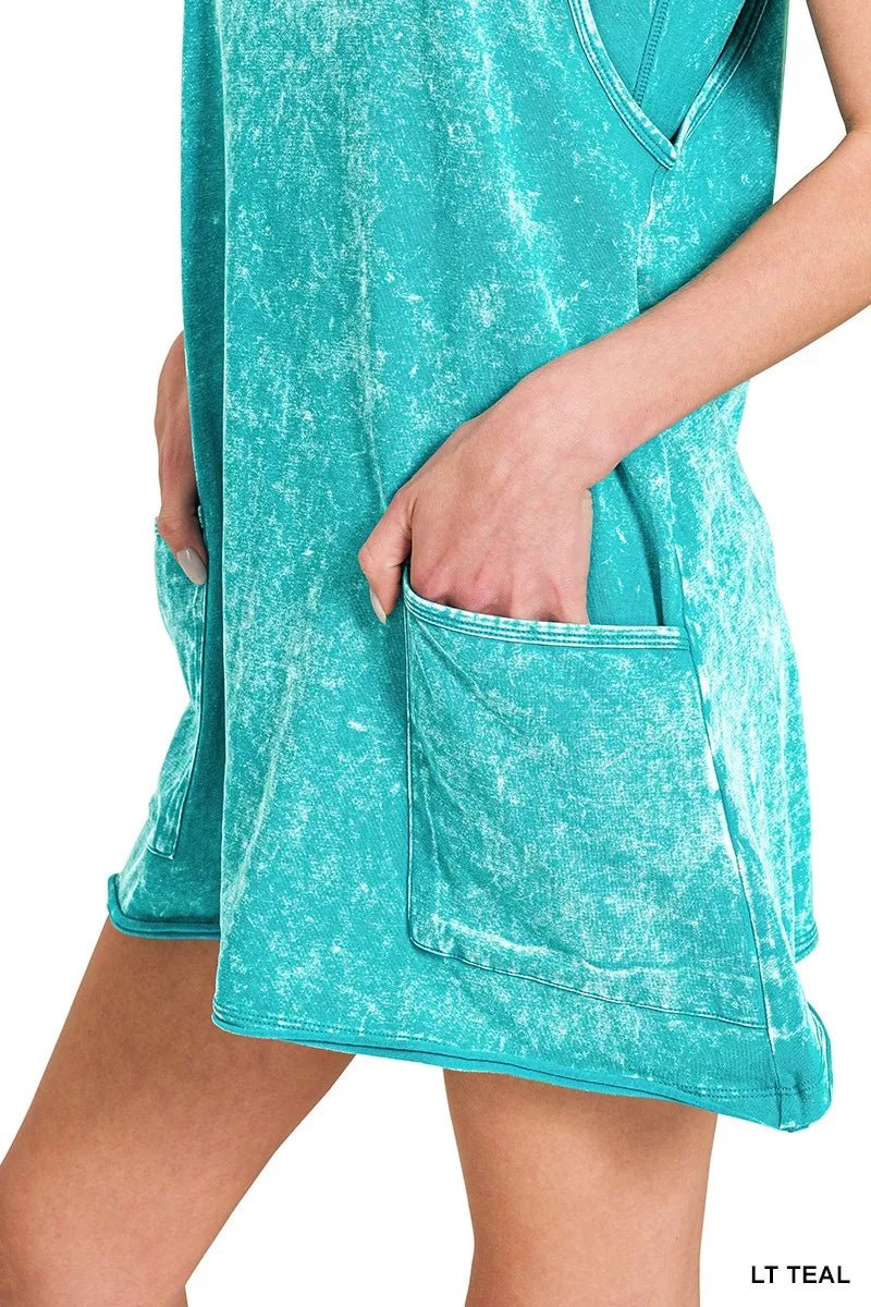 Zenana Acid Washed Mini Dress With Built - in Romper Liner - PBNJ FASHIONS
