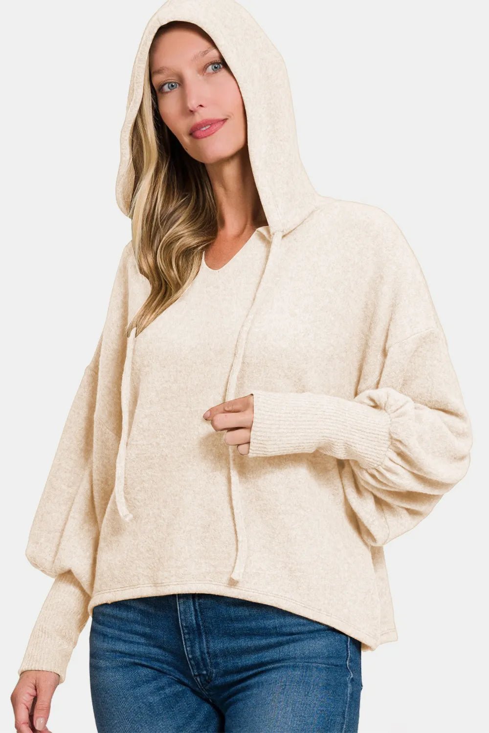 Zenana Brushed Hacci Drop Shoulder Cropped Hoodie - PBNJ FASHIONS