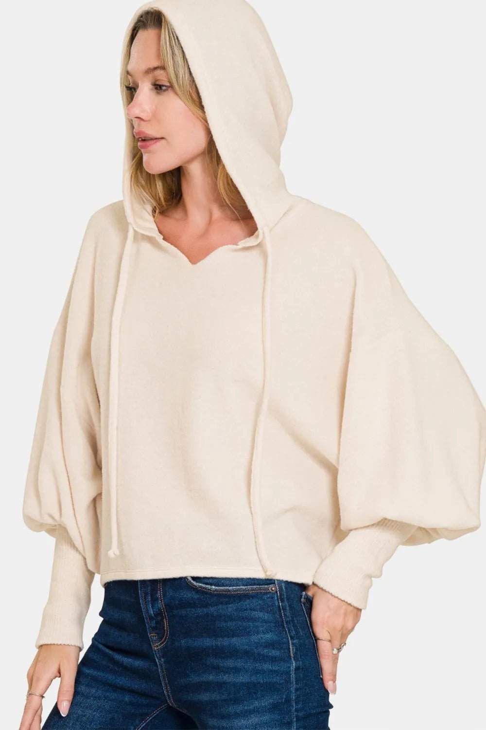 Zenana Brushed Hacci Drop Shoulder Cropped Hoodie - PBNJ FASHIONS