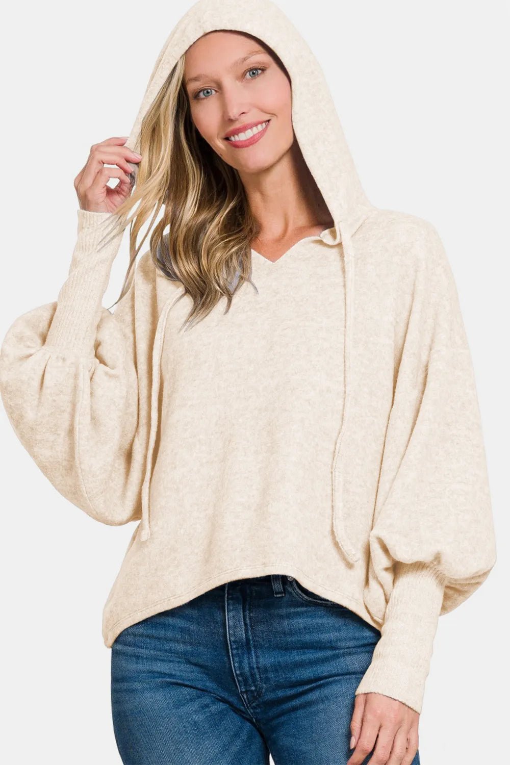 Zenana Brushed Hacci Drop Shoulder Cropped Hoodie - PBNJ FASHIONS