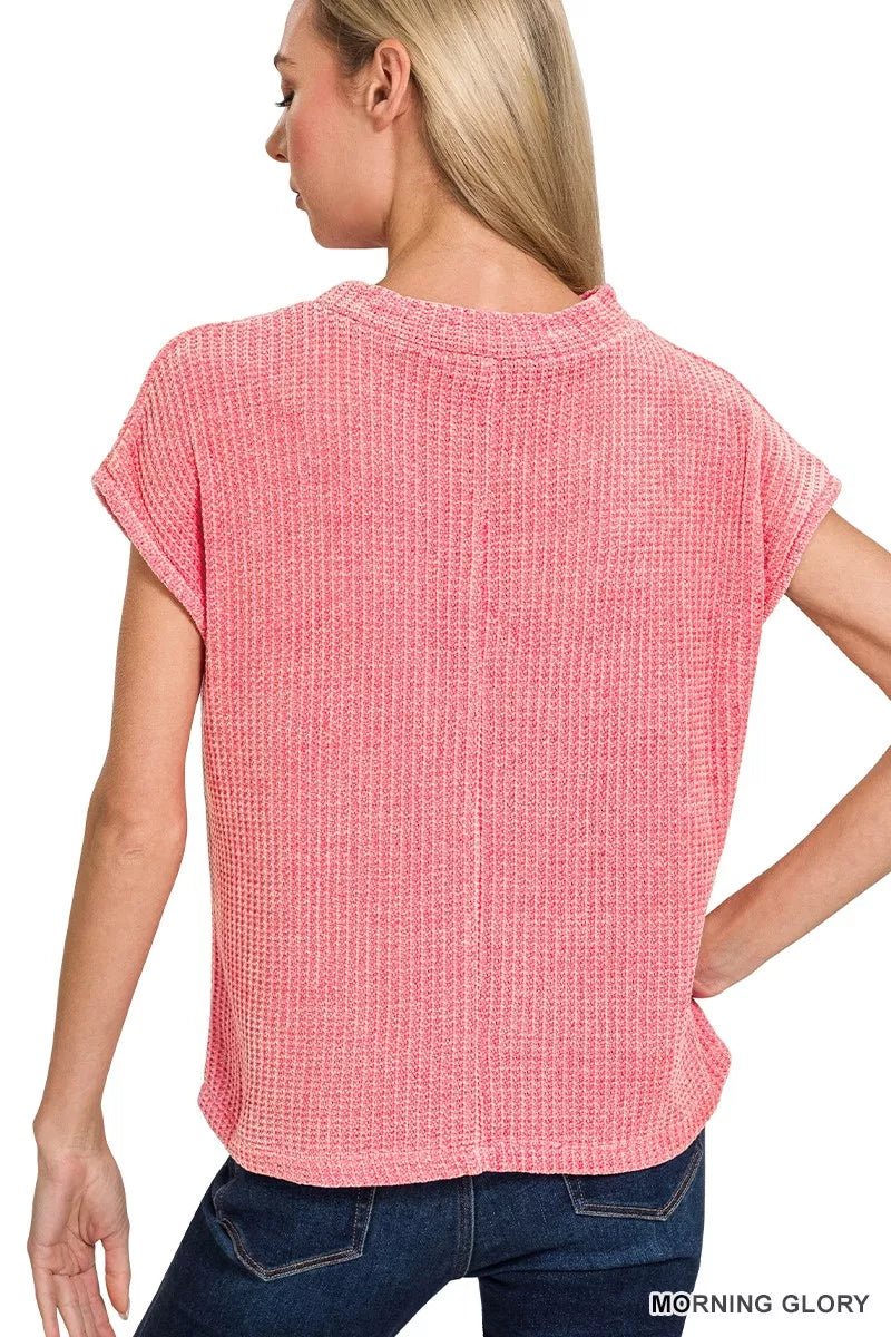 Zenana Chenille Waffle Short Sleeve Sweater - PBNJ FASHIONS