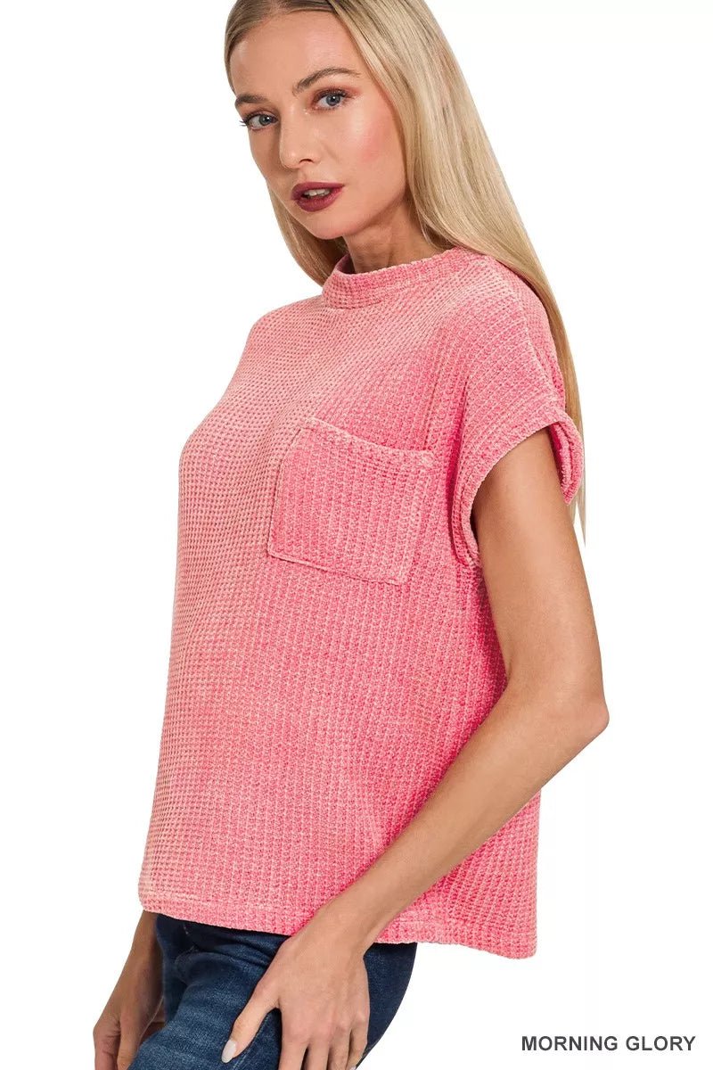 Zenana Chenille Waffle Short Sleeve Sweater - PBNJ FASHIONS