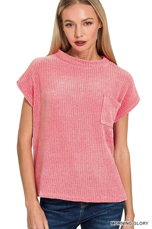Zenana Chenille Waffle Short Sleeve Sweater - PBNJ FASHIONS