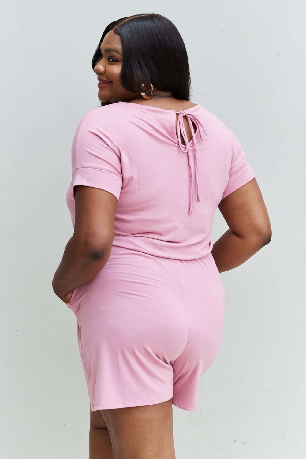 Zenana Chilled Out Full Size Short Sleeve Romper in Light Carnation Pink - PBNJ FASHIONS