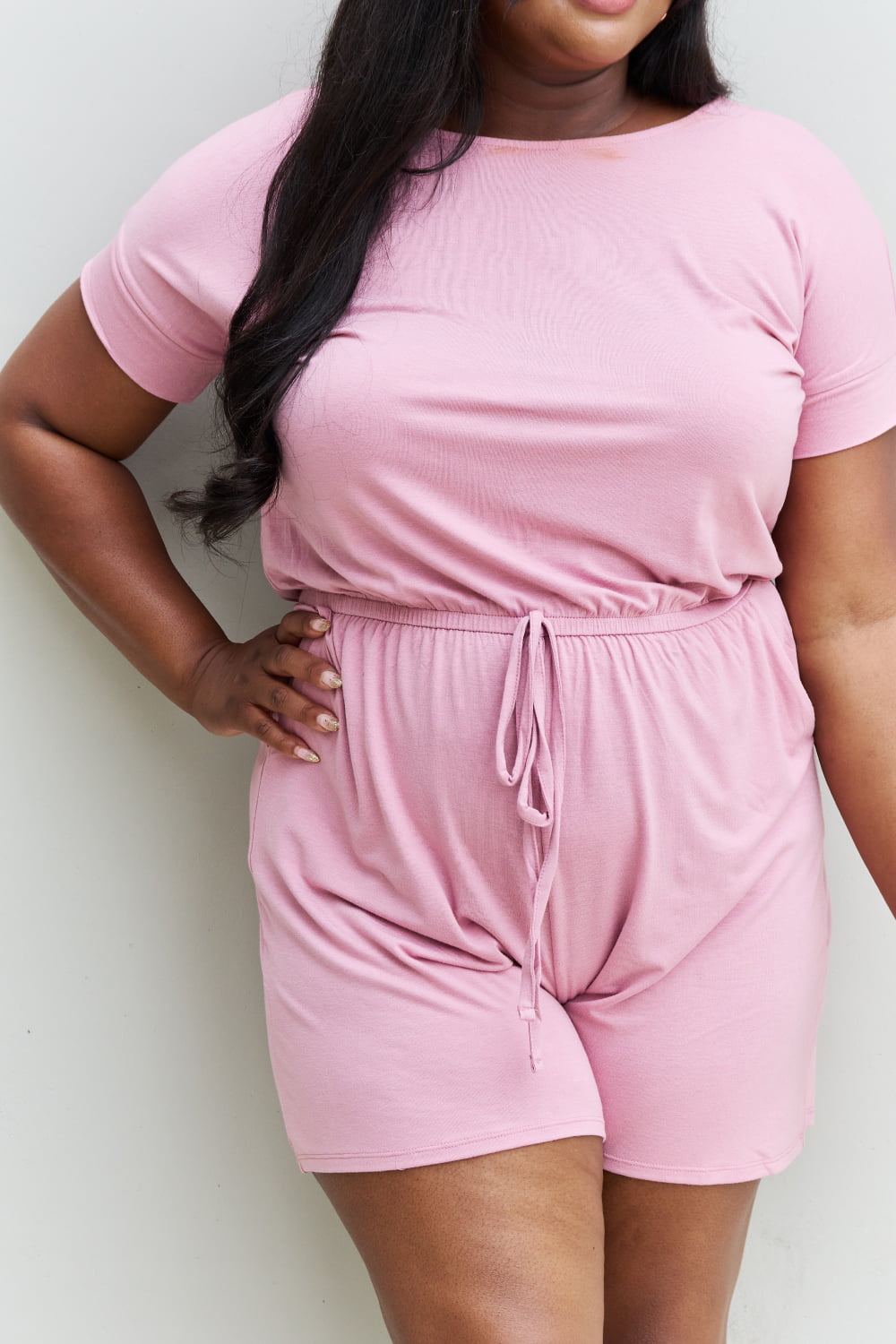 Zenana Chilled Out Full Size Short Sleeve Romper in Light Carnation Pink - PBNJ FASHIONS