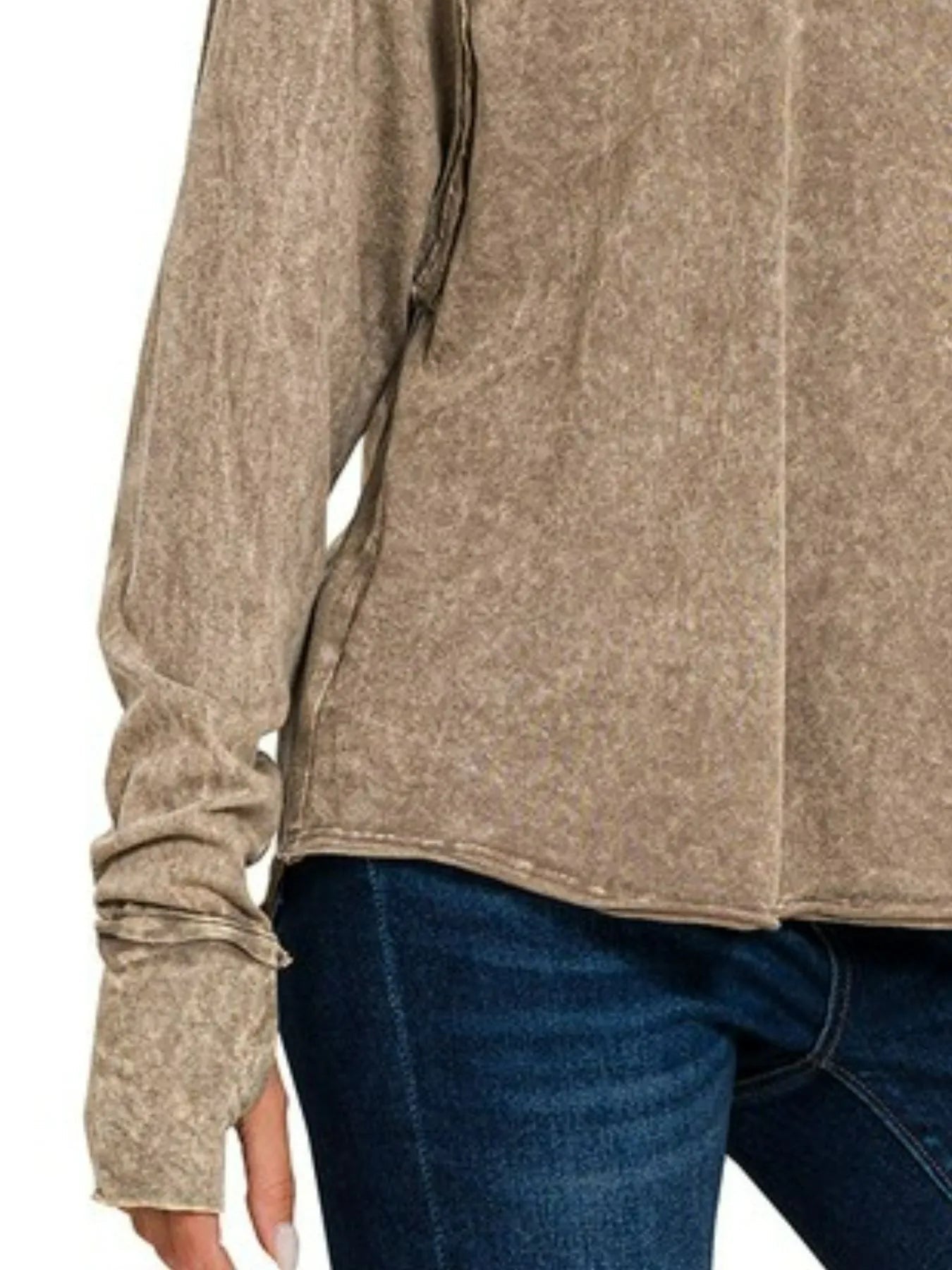 Zenana Crinkle Washed Thumb Hole Cuffs Long Sleeve Top - PBNJ FASHIONS