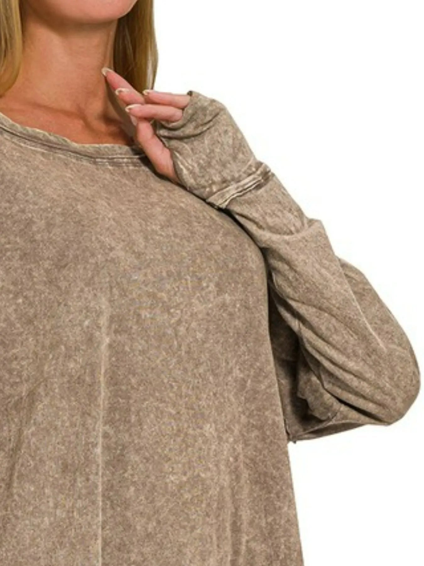 Zenana Crinkle Washed Thumb Hole Cuffs Long Sleeve Top - PBNJ FASHIONS