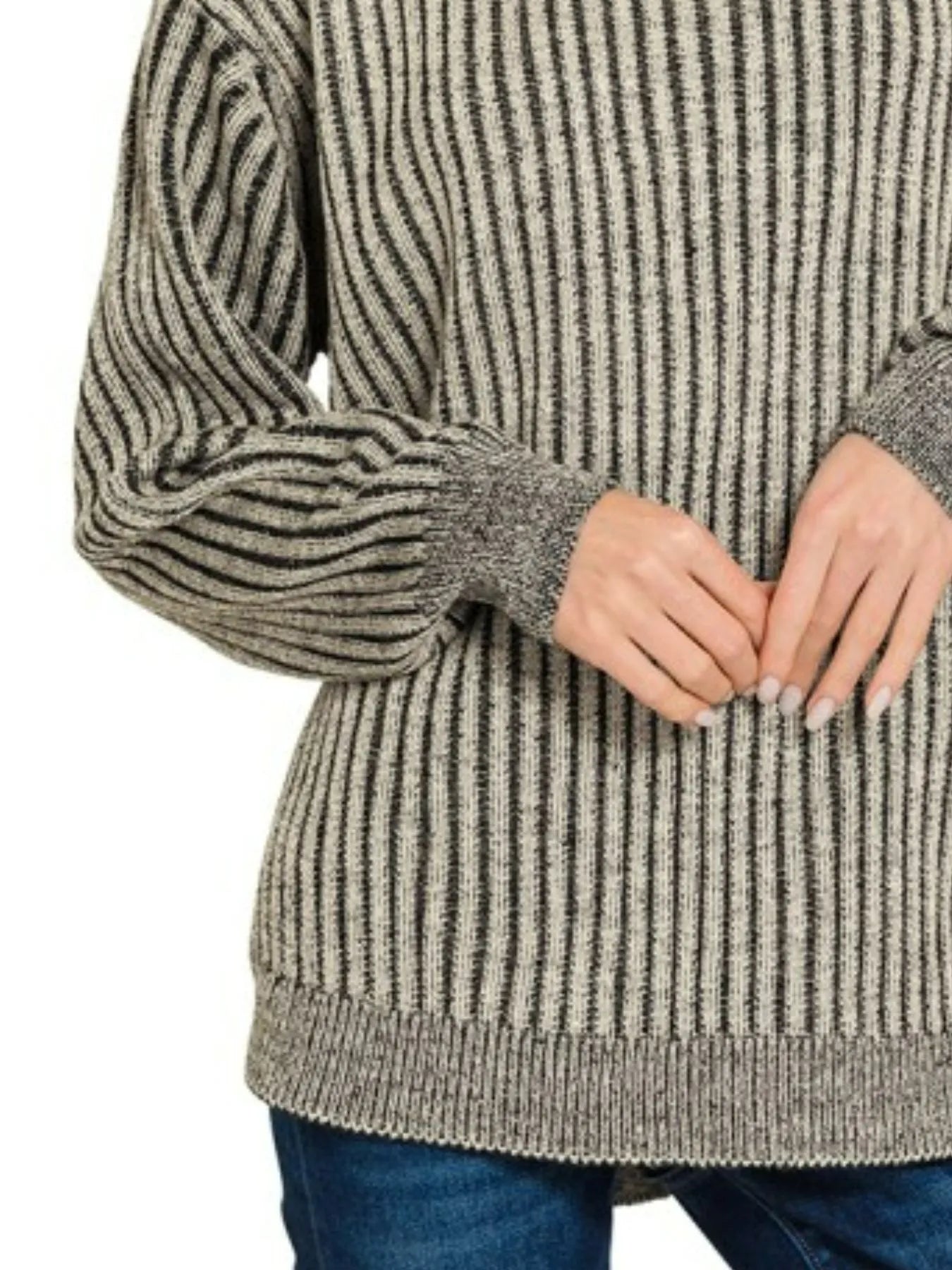 Zenana Curved Hem Two - Tone Ribbed Sweater - PBNJ FASHIONS