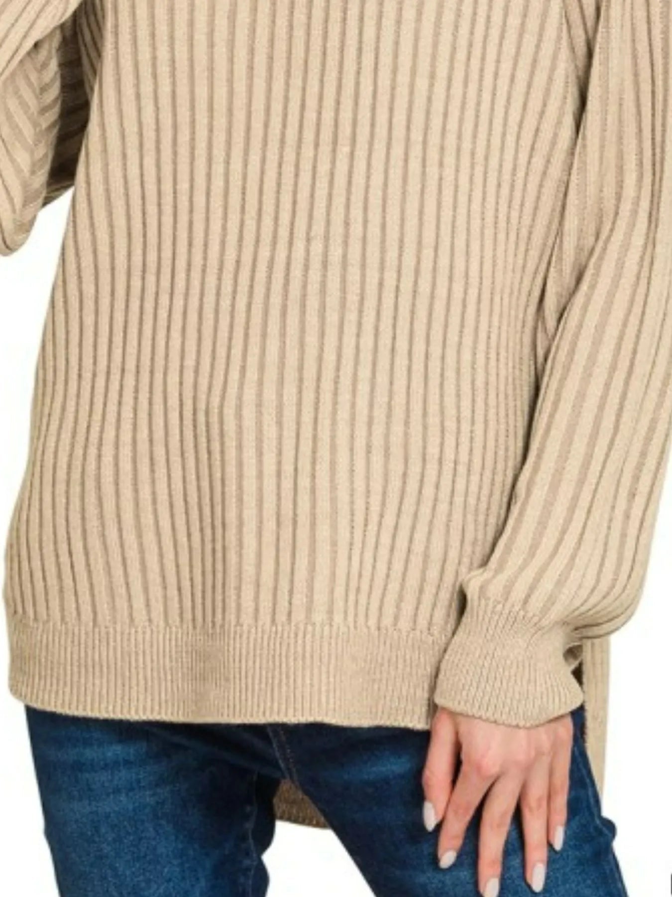 Zenana Curved Hem Two - Tone Ribbed Sweater - PBNJ FASHIONS