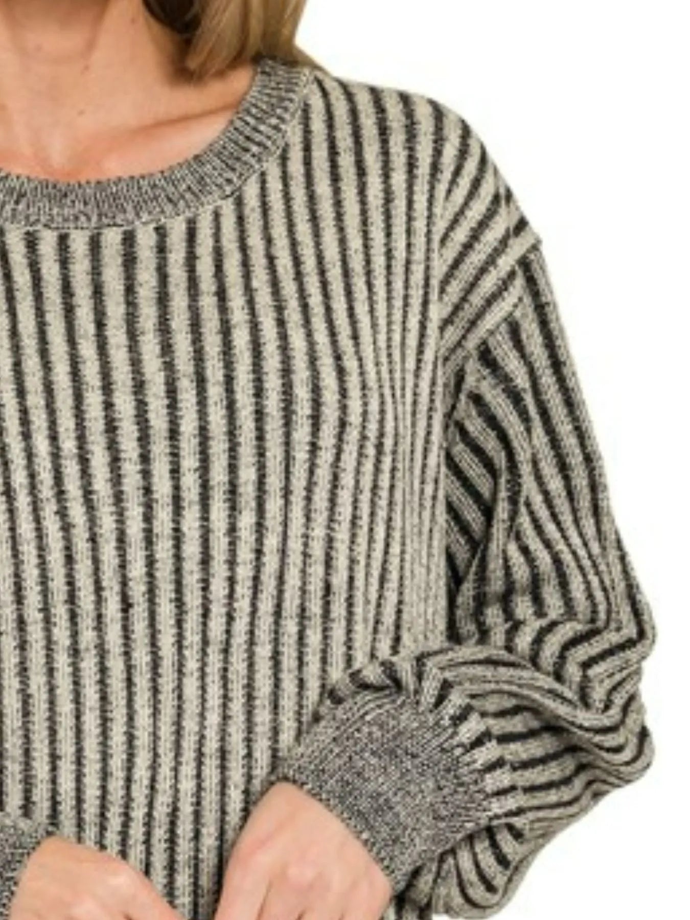 Zenana Curved Hem Two - Tone Ribbed Sweater - PBNJ FASHIONS