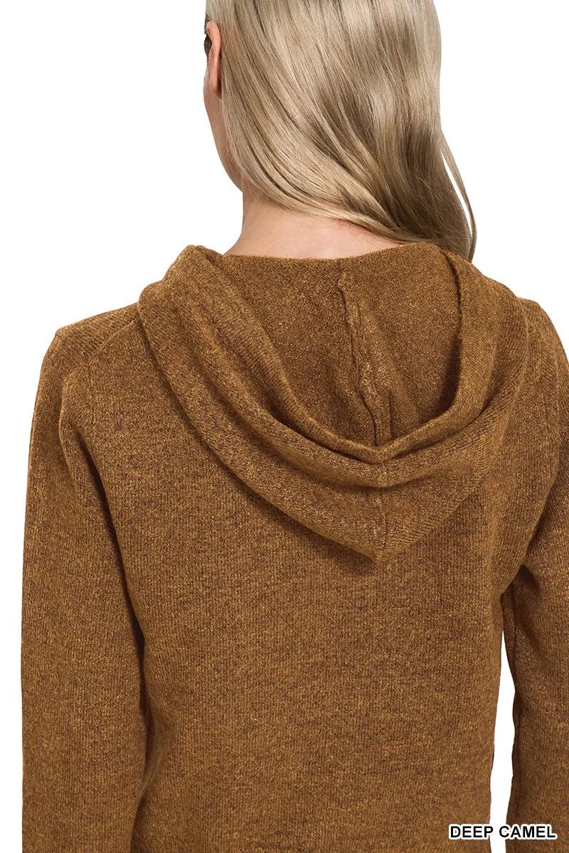 Zenana Drawstring Zip Up Hooded Cardigan - PBNJ FASHIONS