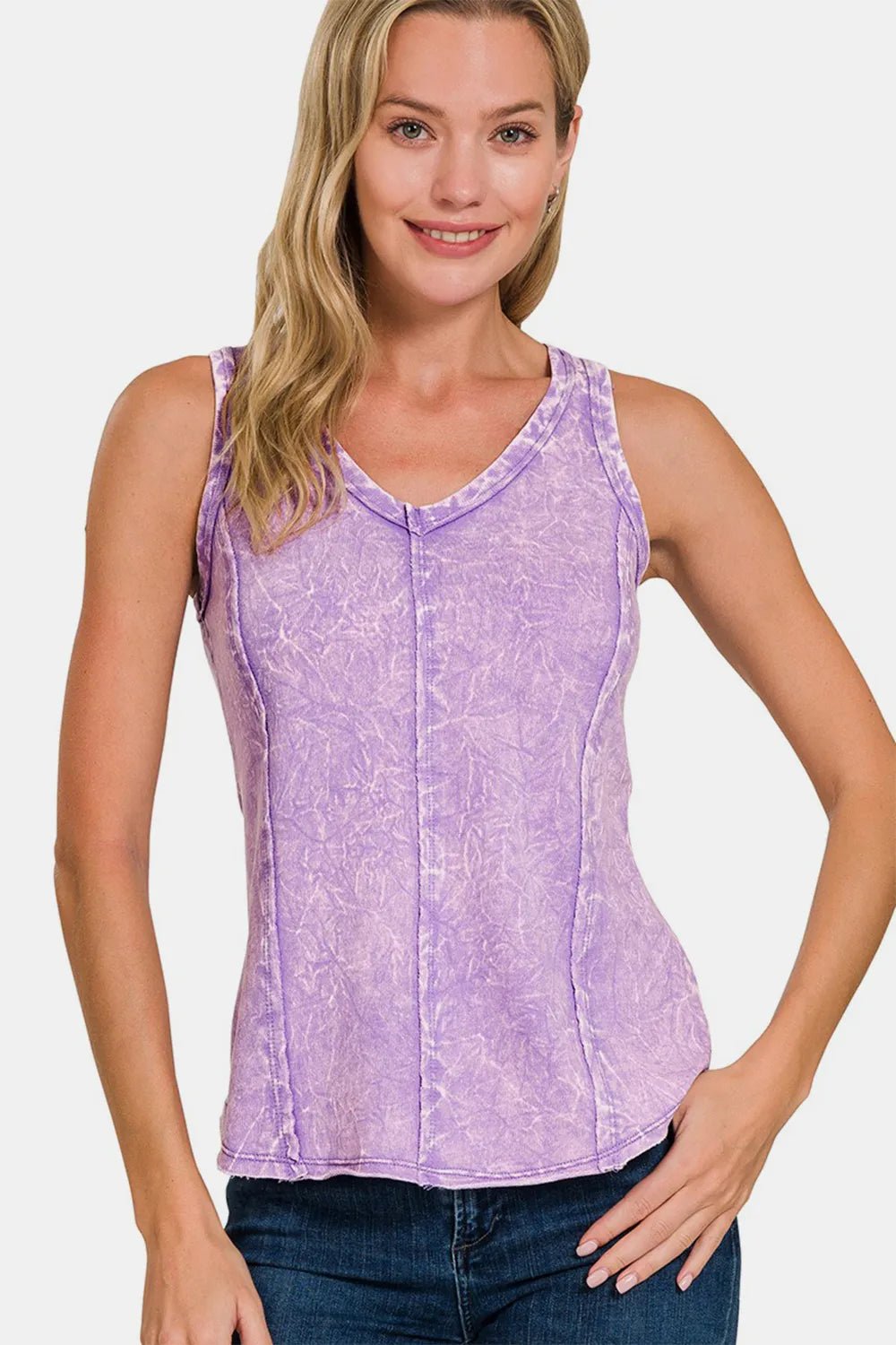 Zenana Exposed Seam V - Neck Wide Strap Tank - PBNJ FASHIONS