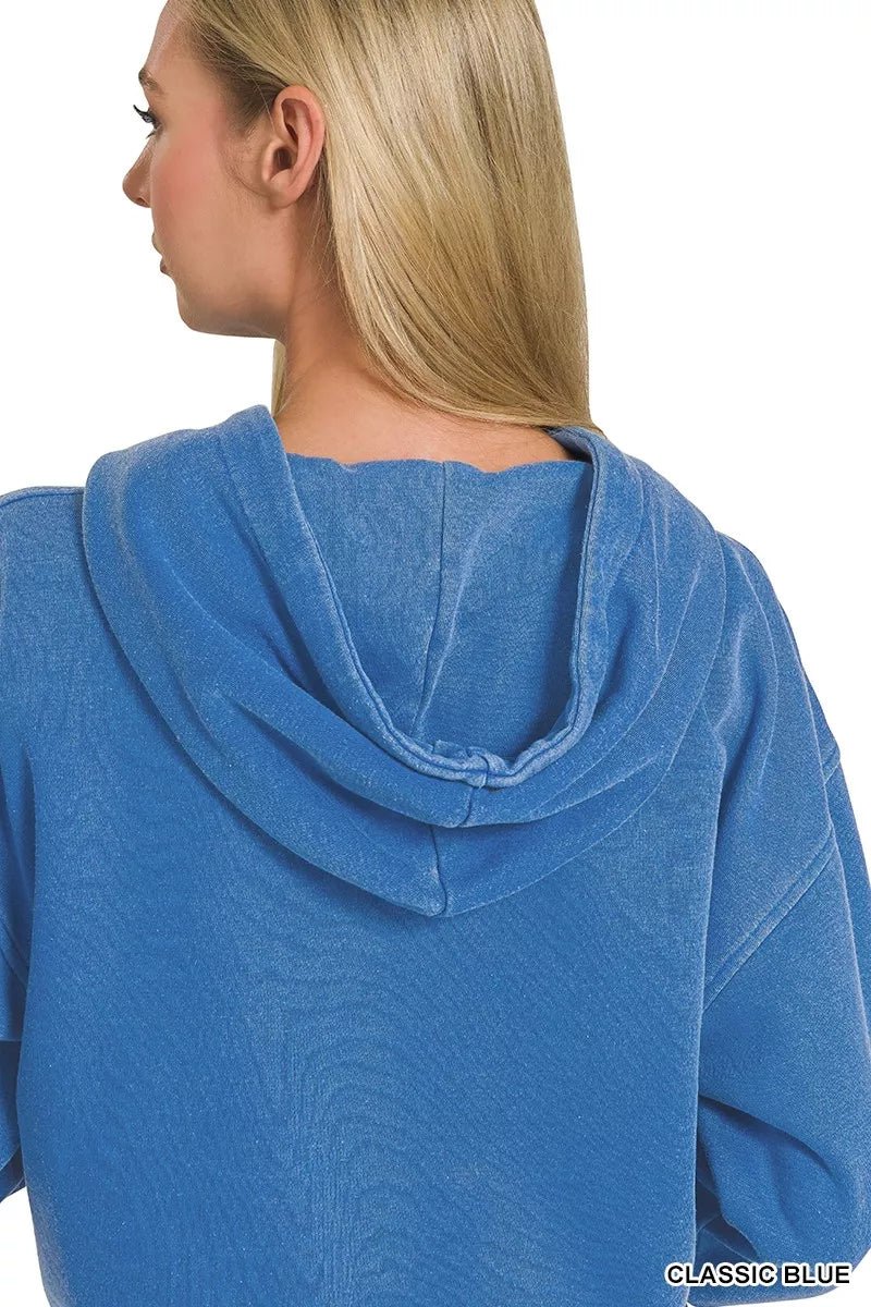 Zenana Fleece Pigment Dye Half Zip Kangaroo Pocket Hoodie - PBNJ FASHIONS
