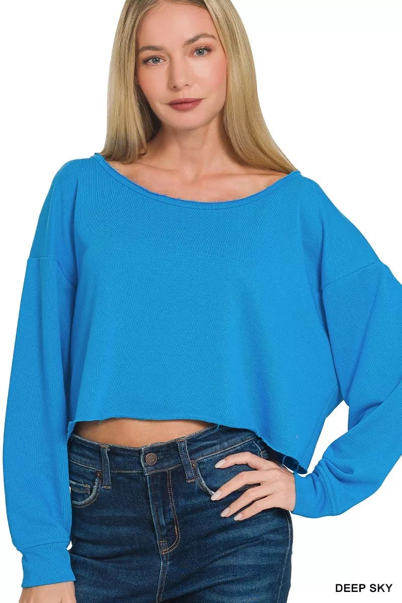 Zenana French Terry Boatneck Crop Top - PBNJ FASHIONS