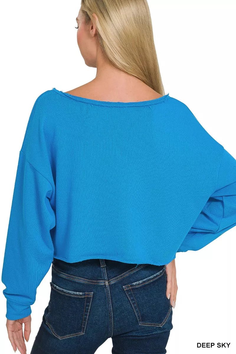 Zenana French Terry Boatneck Crop Top - PBNJ FASHIONS