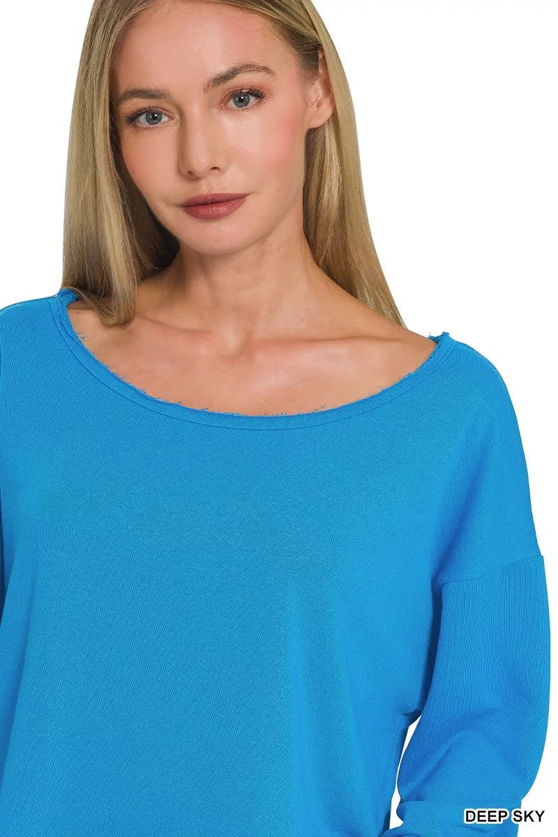 Zenana French Terry Boatneck Crop Top - PBNJ FASHIONS